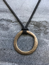 Load image into Gallery viewer, Penal Ring Solid Bronze and Leather Necklace
