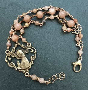 The Blessed Virgin Mary Bracelet - Solid Bronze and Orange Moonstone