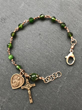 Load image into Gallery viewer, Saint Benedict Scapular Chrome Diopside and Bronze Rosary Bracelet -Sacred Heart
