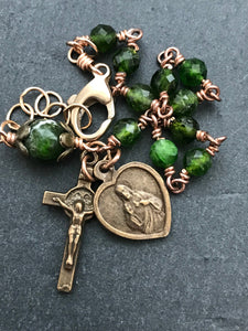 Saint Benedict Scapular Chrome Diopside and Bronze Rosary Bracelet -Sacred Heart