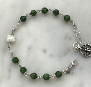 Green Diopside Rosary Bracelet - All Sterling - Wire-wrapped CeCeAgnes