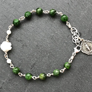 Green Diopside Rosary Bracelet - All Sterling - Wire-wrapped CeCeAgnes