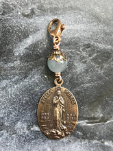 Load image into Gallery viewer, Bag Charm  Catholic Stella Maris Zipper Pull - Bronze and Aquamarine
