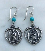 Load image into Gallery viewer, Our Lady of Guadalupe Sterling Silver Earrings - Turquoise CeCeAgnes
