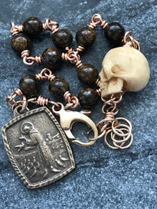 Memento Mori Rosary Bracelet - Saint Francis  - Solid Bronze and Bronzite