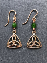 Load image into Gallery viewer, Celtic Trinity Knot Earrings - Bronze and Chrome Diopside
