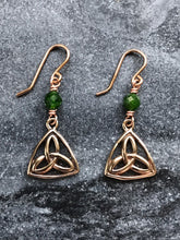 Load image into Gallery viewer, Celtic Trinity Knot Earrings - Bronze and Chrome Diopside
