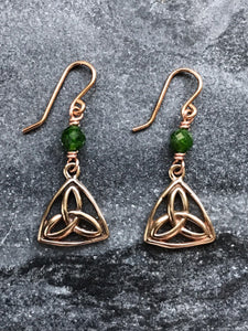 Celtic Trinity Knot Earrings - Bronze and Chrome Diopside