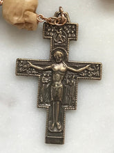 Load image into Gallery viewer, Memento Mori Rosary - San Damiano Crucifix - Jasper and Ox Bone Skulls - Bronze - Wire-wrapped - CeCeAgnes
