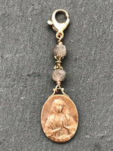 Load image into Gallery viewer, Bag Charm - Catholic - Our Lady of Lourdes Zipper Pull - Bronze and Labradorite

