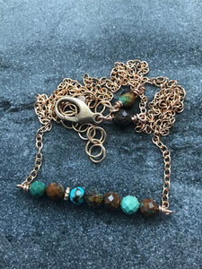 Beaded Bar Necklace - Solid Bronze - Hubei Turquoise