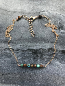 Beaded Bar Necklace - Solid Bronze - Hubei Turquoise