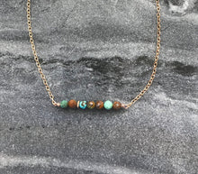 Load image into Gallery viewer, Beaded Bar Necklace - Solid Bronze - Hubei Turquoise
