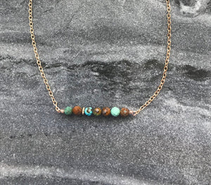 Beaded Bar Necklace - Solid Bronze - Hubei Turquoise