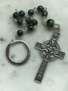 Celtic Penal Rosary - Sterling Silver and Seraphinite Gemstones - Beautiful Celtic Cross - Single Decade Rosary CeCeAgnes