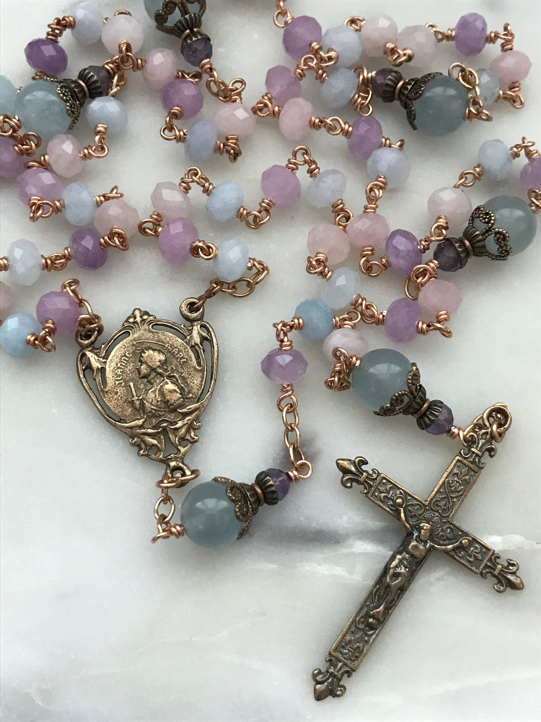 Joan of Arc Petite Pastel Gemstone Rosary - Dream Quartz and Bronze - CeCeAgnes