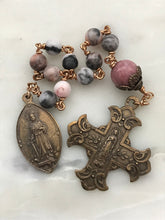 Load image into Gallery viewer, Saint Dymphna Pink Zebra Jasper One Decade Pocket Rosary - Bronze CeCeAgnes
