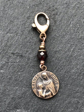 Load image into Gallery viewer, Bag Charm Saint Ann Anne Zipper Pull - Bronze and Garnet
