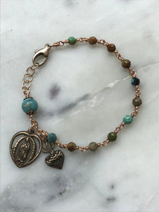 Our Lady of Guadalupe Turquoise and Bronze Rosary Bracelet -Sacred Heart