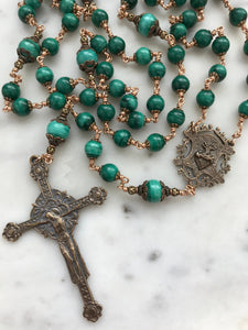 Beautiful Green Malachite Rosary - Bronze - Sacred Heart - CeCeAgnes