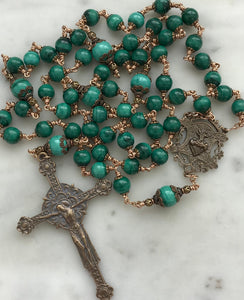 Beautiful Green Malachite Rosary - Bronze - Sacred Heart - CeCeAgnes