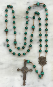 Beautiful Green Malachite Rosary - Bronze - Sacred Heart - CeCeAgnes