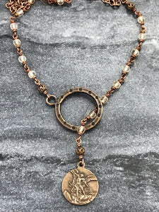 Saint Michael Adjustable Solid Bronze and Citrine Necklace