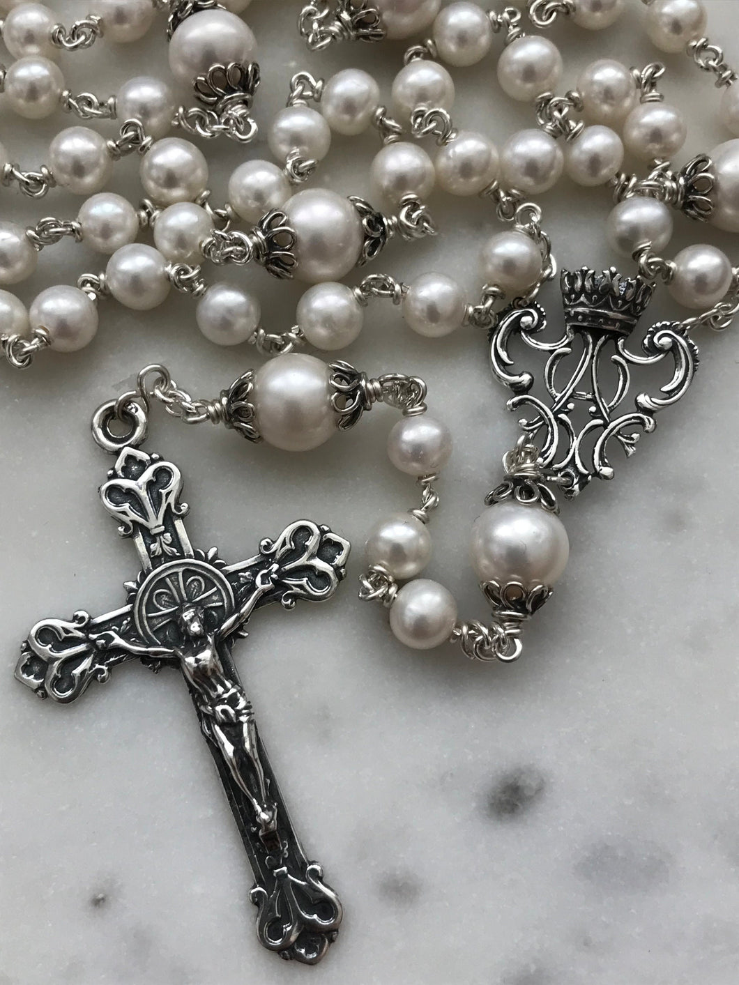 Heirloom Rosary - Sterling Silver - Freshwater Pearl