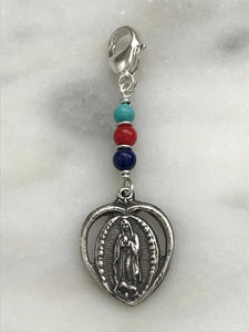 Our lady of Guadalupe Bag Charm - Zipper Pull - All Sterling Silver CeCeAgnes