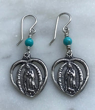 Load image into Gallery viewer, Our Lady of Guadalupe Sterling Silver Earrings - Turquoise CeCeAgnes
