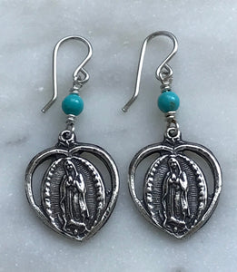 Our Lady of Guadalupe Sterling Silver Earrings - Turquoise CeCeAgnes