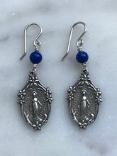 Load image into Gallery viewer, Miraculous Medal Sterling Silver Earrings - Lapis CeCeAgnes
