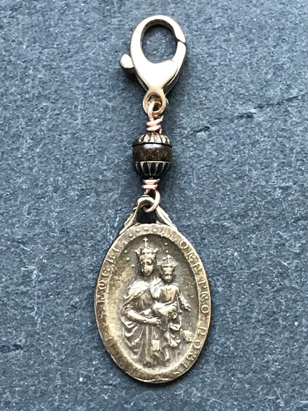 Bag Charm - Catholic - Scapular Zipper Pull - Bronze and Bronzite