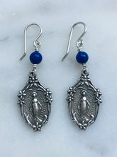 Load image into Gallery viewer, Miraculous Medal Sterling Silver Earrings - Lapis CeCeAgnes
