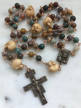 Load image into Gallery viewer, Memento Mori Rosary - San Damiano Crucifix - Jasper and Ox Bone Skulls - Bronze - Wire-wrapped - CeCeAgnes
