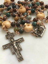 Load image into Gallery viewer, Memento Mori Rosary - San Damiano Crucifix - Jasper and Ox Bone Skulls - Bronze - Wire-wrapped - CeCeAgnes
