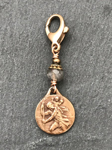 Bag Charm - Catholic - Saint Christopher Zipper Pull - Bronze and Labradorite