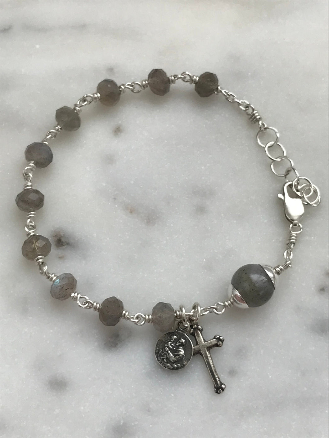 Saint Anthony Bracelet - Sterling Silver- Labradorite - Wire-wrapped Rosary CeCeAgnes