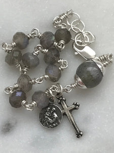 Saint Anthony Bracelet - Sterling Silver- Labradorite - Wire-wrapped Rosary CeCeAgnes