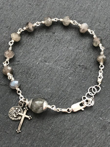 Saint Anthony Bracelet - Sterling Silver- Labradorite - Wire-wrapped Rosary CeCeAgnes