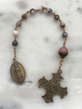 Load image into Gallery viewer, Saint Dymphna Pink Zebra Jasper One Decade Pocket Rosary - Bronze CeCeAgnes
