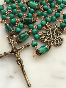 Green Malachite Rosary - Bronze - Marian Auspice - Virgin Mary - Spanish Crucifix CeCeAgnes