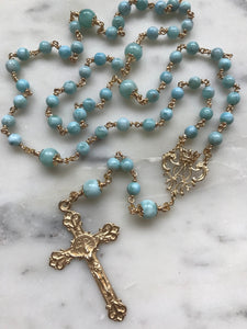 14K Gold Rosary Medals - Dominican Larimar - CeCeAgnes