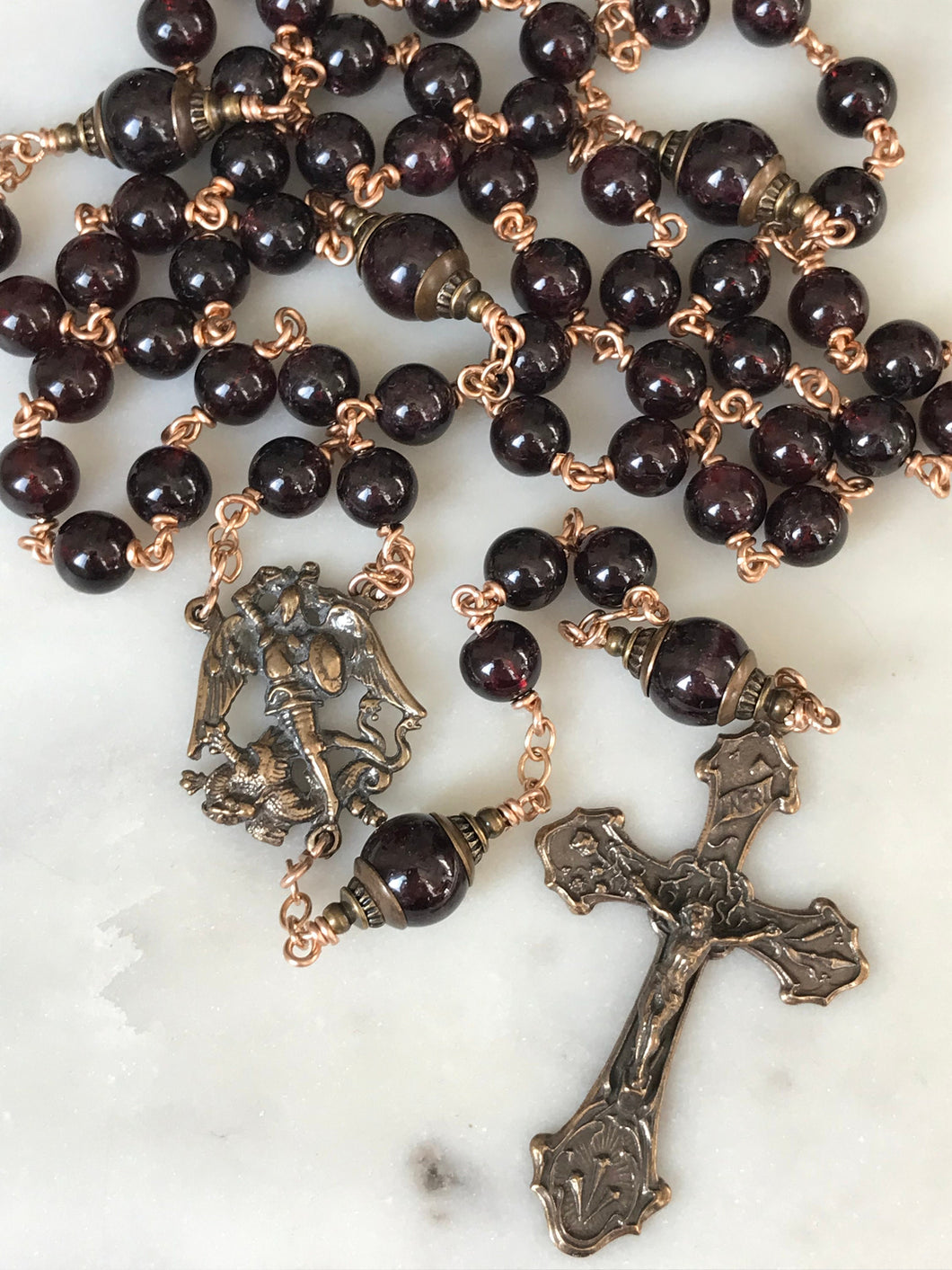 Saint Michael Rosary - Garnet and Bronze CeCeAgnes