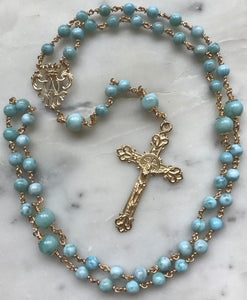 14K Gold Rosary Medals - Dominican Larimar - CeCeAgnes