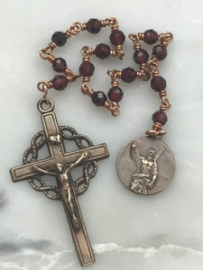 Tiny Saint Andrew Chaplet - Faceted Garnet Gemstones - Bronze - Christmas Novena CeCeAgnes