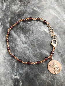 Saint Andrew Chaplet Bracelet - Christmas Novena - Garnet and Solid Bronze