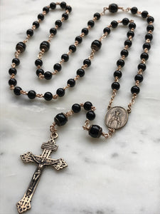 Black Onyx Rosary - Bronze Medals - Pardon Crucifix CeCeAgnes