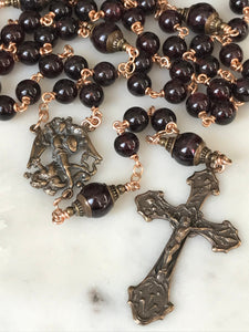 Saint Michael Rosary - Garnet and Bronze CeCeAgnes