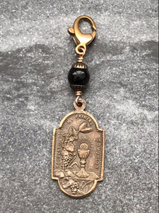 Bag Charm Catholic First Holy Communion Zipper Pull - Bronze and Citrine - Blessed Sacrament - Holy Eucharist